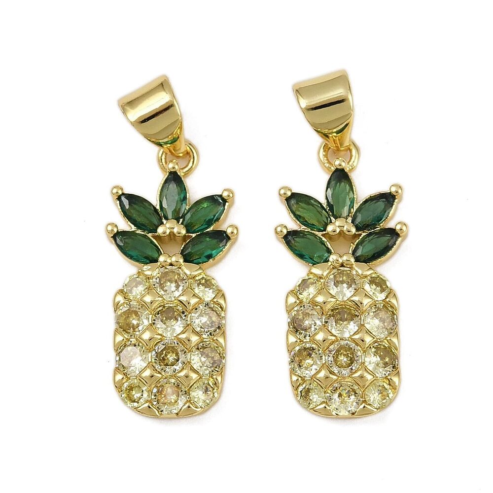 6249 10 Pcs Pineapple Brass Pendants Charms Micro Pave Cubic Zirconia Rack